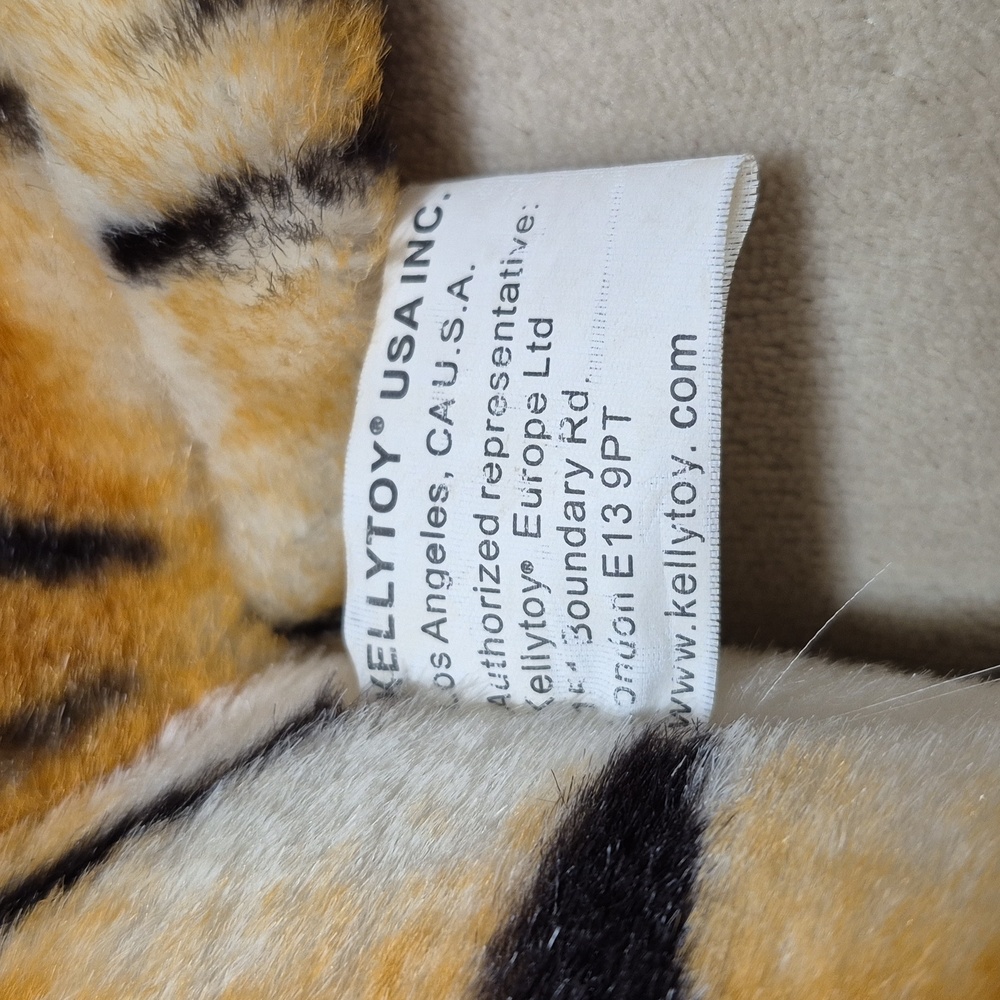 Vintage KellyToy TIGER Large 20" Plush Stuffed Animal Green RING Eye Realistic - Picture 10 of 12
